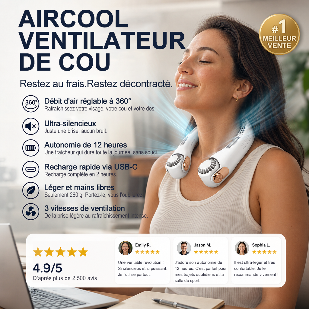 VENTE PHARE 2026🥳💨 -50 % !🍃 Ventilateur tour de cou rafraîchissant – Ultra-silencieux, rotation à 360°, 3 vitesses. Rafraîchissement mains libres, longue autonomie. L'indispensable de l'été ! 😎🌬️ (Copy)