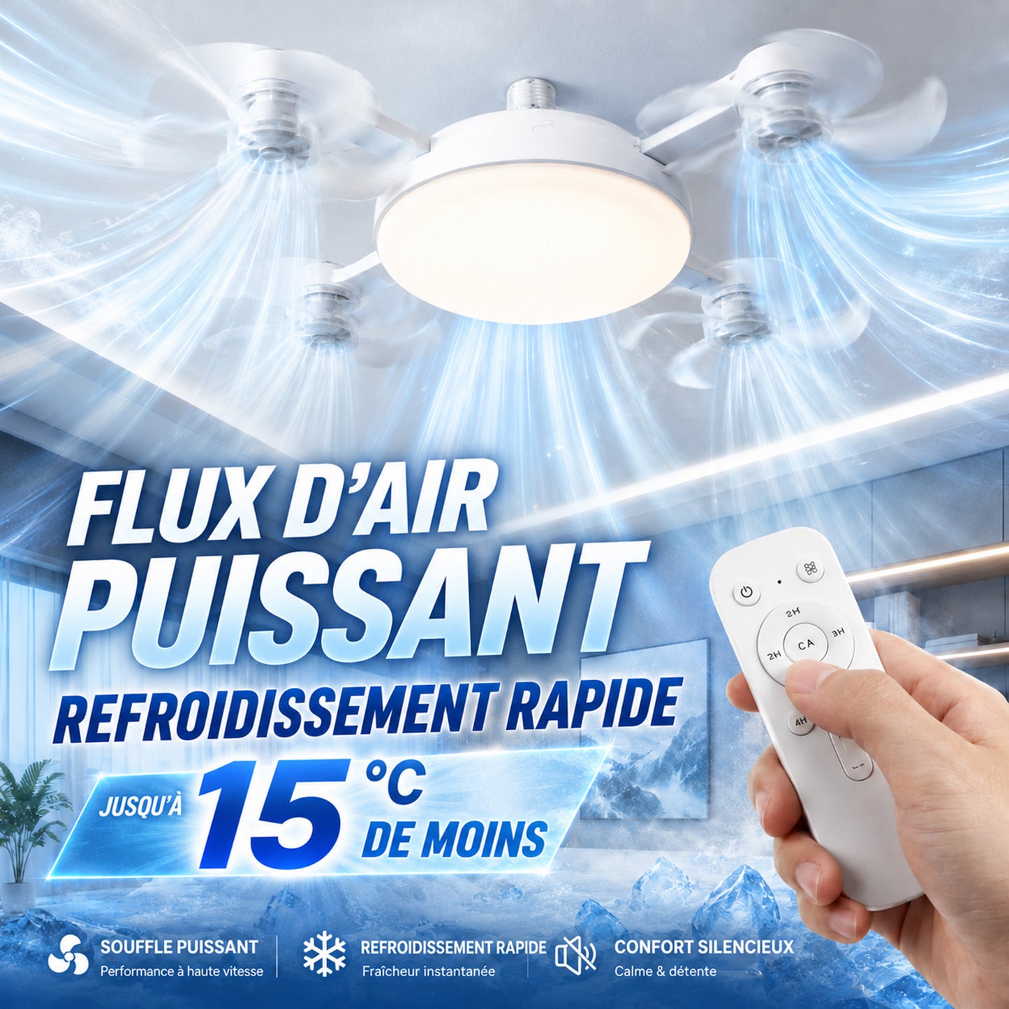 🍃Ventilateur de plafond puissant avec éclairage LED – Restez au frais sans faire tourner la climatisation toute la journée