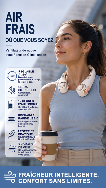 VENTE PHARE 2026🥳💨 -50 % !🍃 Ventilateur tour de cou rafraîchissant – Ultra-silencieux, rotation à 360°, 3 vitesses. Rafraîchissement mains libres, longue autonomie. L'indispensable de l'été ! 😎🌬️ (Copy)