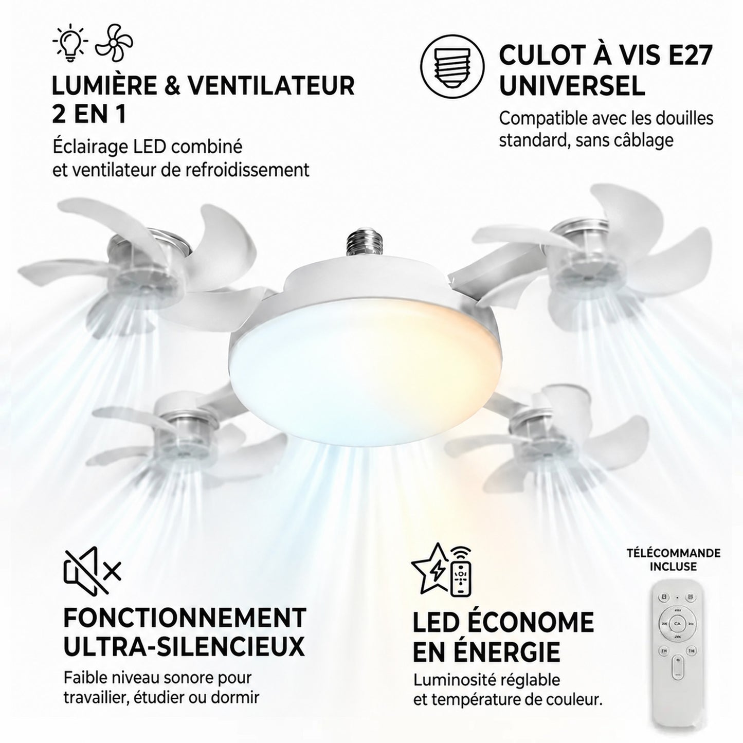 🍃Ventilateur de plafond puissant avec éclairage LED – Restez au frais sans faire tourner la climatisation toute la journée